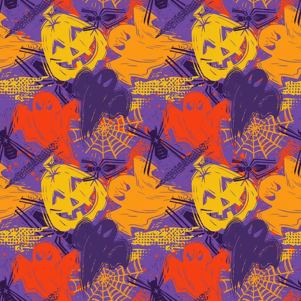 Абстрактный бесшовный рисунок Хэллоуина для девочек, мальчиков, одежды. Творческий фон с точками, геометрические фигуры Смешные обои для текстиля и ткани. Стиль моды. Красочный яркий — стоковый вектор
