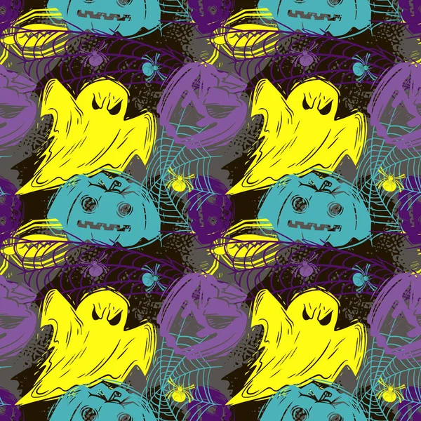 Streszczenie bezszwowe wzór Halloween dla dziewcząt, chłopców, ubrań. Kreatywne tło z kropkami, figury geometryczne śmieszne Tapety na tekstylia i tkaniny. Styl mody. Kolorowe jasne — Wektor stockowy