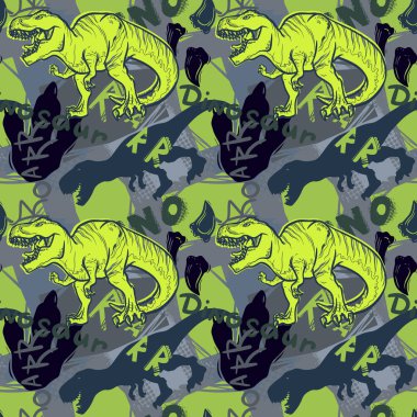 Kızlar, erkekler, kıyafetler için soyut dikişsiz vektör deseni. Jurassic dönemi ile Yaratıcı arka plan, tekstil ve kumaş için dinozor yaratıcı Komik duvar kağıdı. Moda tarzı. Renkli parlak