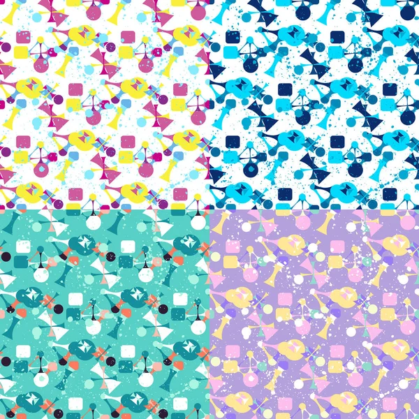 Patrón vectorial sin costura abstracto para niñas, niños, ropa. Fondo creativo con puntos, figuras geométricas Fondo de pantalla divertido para textiles y telas. Estilo de moda. Colorido brillante — Archivo Imágenes Vectoriales