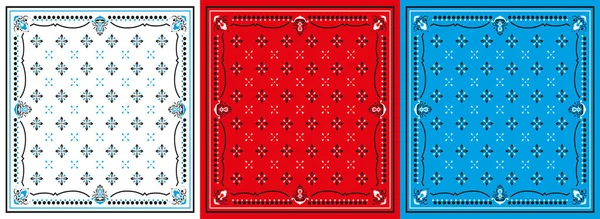 男の子と女の子のための正方形の装飾バンダナ印刷に基づくシームレスなパターンのセット。生地や紙に印刷する動機 — ストックベクタ