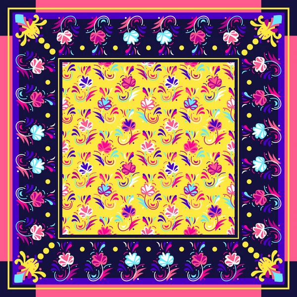 Pattern based on square ornament Flower Bandana Print for boys and girls. motive for print on fabric or papper — Stock Vector