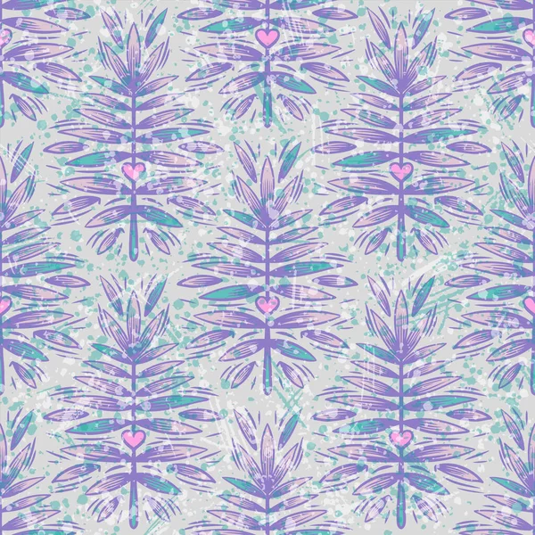 Tropical branches vintage color seamless pattern. Doodle floral retro texture. Leaves on green background. Botanical wallpaper, wrapping paper, textile design