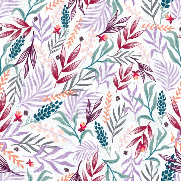 Trendy Seamless Floral Pattern en estilo dibujado a mano. Fondo de pantalla y textil repetido Ditsy para niños y niñas —  Fotos de Stock