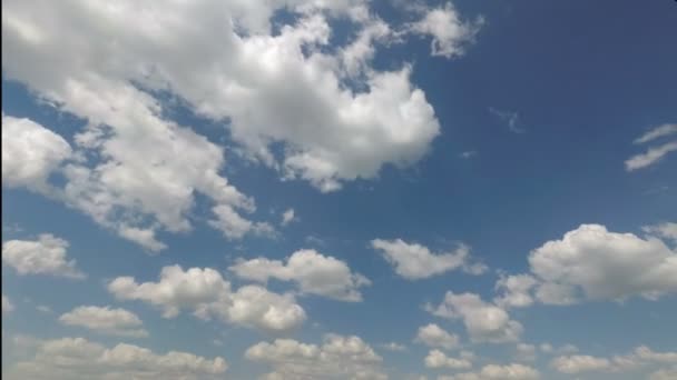 Κυκλοφορία των άσπρα σύννεφα ενάντια σε ένα καταγάλανο ουρανό. — Αρχείο Βίντεο