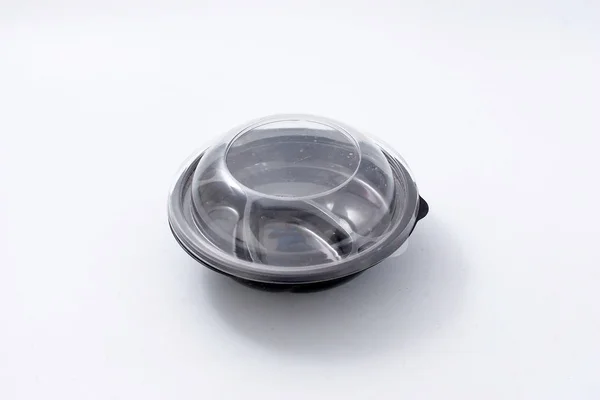 Set of biodegradable plastic dishware isolated on white