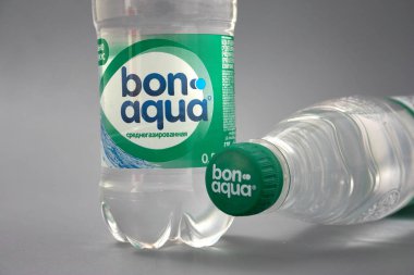 GOMEL, BELARUS - 29 May 2018: Drinking water BON AQUA in a plastic bottle clipart