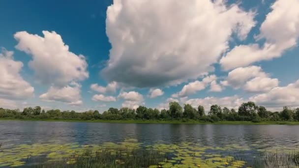 Létě Plavat Mraky Nad Řekou — Stock video