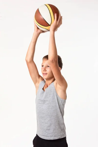 Teenager Basketball White Background — Stock Photo, Image