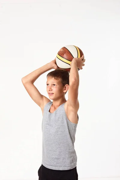 Teenager Basketball White Background — Stock Photo, Image