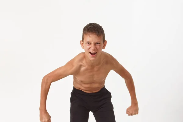 Adolescente Con Muscoli Emozioni Del Vincitore — Foto Stock
