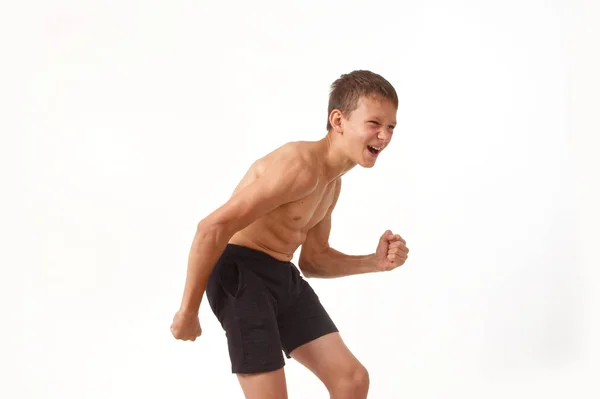 Adolescent Avec Des Muscles Émotions Gagnant — Photo