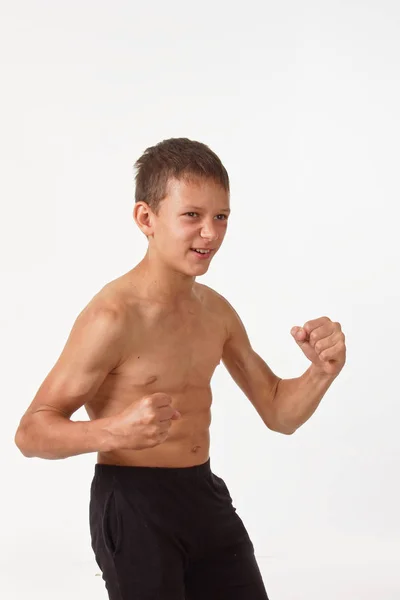 Adolescent Avec Des Muscles Émotions Gagnant — Photo