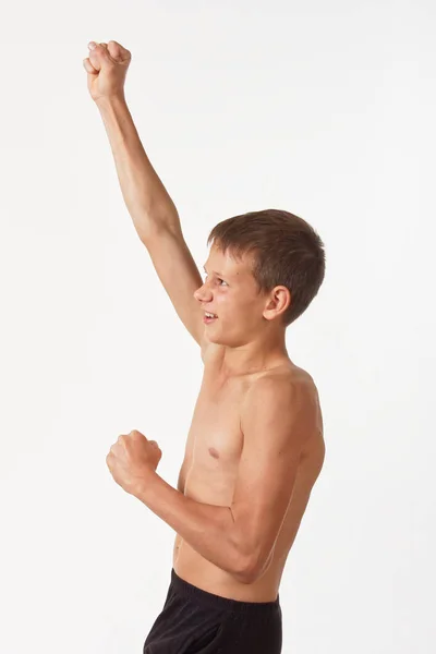 Tiener Met Spieren Emoties Van Winnaar — Stockfoto