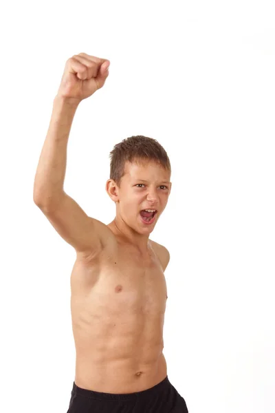 Adolescent Avec Des Muscles Émotions Gagnant — Photo