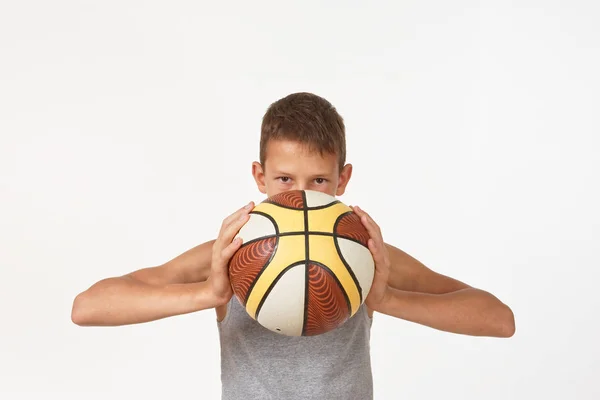 Teenager Basketball White Background — Stock Photo, Image