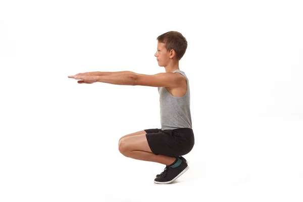 Teen Shirt Shorts Performs Gymnastic Exercises — Stock Photo, Image