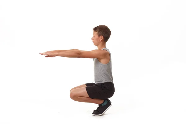 Teen Shirt Shorts Performs Gymnastic Exercises — Stock Photo, Image