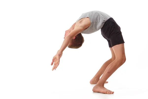 Teen Shirt Shorts Performs Gymnastic Exercises — Stock Photo, Image