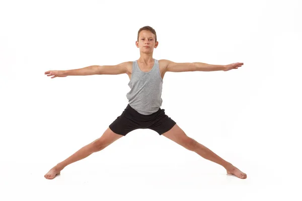 Teen Shirt Shorts Performs Gymnastic Exercises — Stock Photo, Image