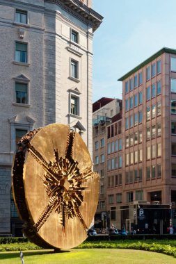 Milan, Italy 20 August 2018: Disco Solare di Arnaldo Pomodoro