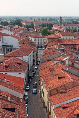 Montagnana, İtalya - 24 Ağustos 2018: Panoramik şehir kalenin kuleden
