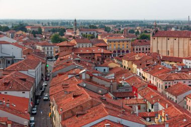 Montagnana, İtalya - 24 Ağustos 2018: Panoramik şehir kalenin kuleden