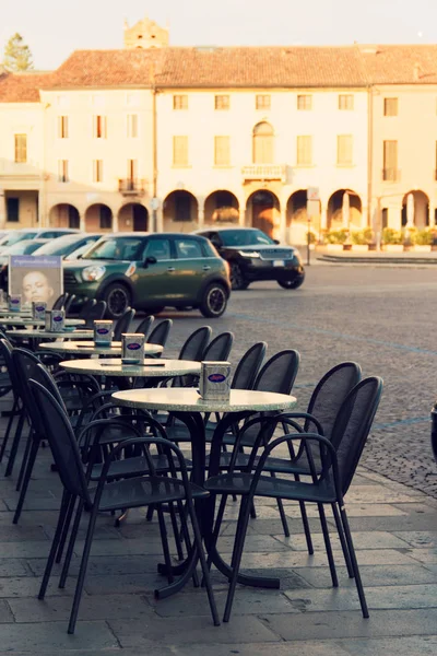 Montagnana Italie Août 2018 Tables Cafés Dans Une Rue Ville — Photo