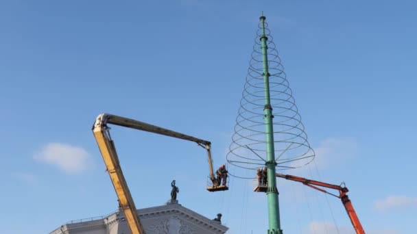 Гомель Білорусь Листопада 2018 Установка Ялинку Площу Леніна — стокове відео