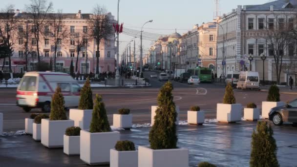 Γκομέλ Λευκορωσία Νοεμβρίου 2018 Κυκλοφορία Κυκλοφορίας Στην Οδό Sovetskaya — Αρχείο Βίντεο