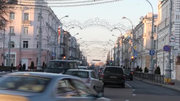 Homel Wit Rusland November 2018 Verkeer Verkeer Sovetskaya Street — Stockvideo
