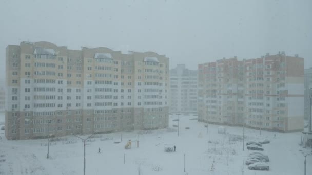 Homel Wit Rusland Sneeuwval Een Residentiële Wijk Van Stad — Stockvideo