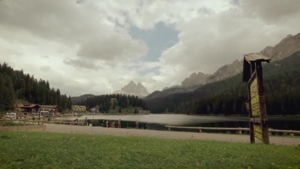 Beautiful Dolomite Mountains Misurina Mountain Lake — Stock Video