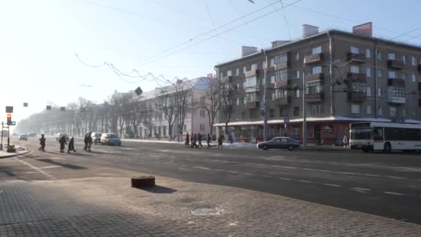 Гомель Беларус Ноября 2018 Года Движение Советской Улице Зимой — стоковое видео