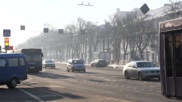 Homel Wit Rusland November 2018 Verkeer Verkeer Sovetskaya Straat Winter — Stockvideo