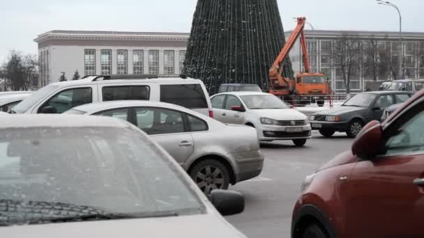 Gomel Białoruś Listopada 2018 Instalacja Drzewo Nowy Rok Placu Lenina — Wideo stockowe