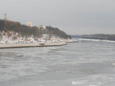 Gomel, Belarus - 28 Kasım 2018: Panoramik kışın set of