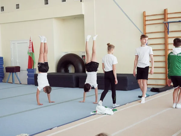 Gomel Belarus Noviembre 2018 Entrenamiento Atletas Trampolín —  Fotos de Stock