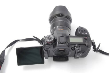 Gomel, Belarus - 11 Aralık 2018: Panasonic fotoğraf makinesi Ds G9 Beyaz bir arka plan