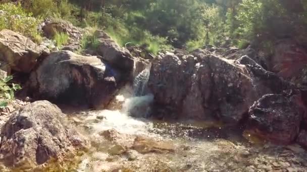 Горный Поток Камнях Природе — стоковое видео