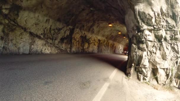 Traffic Mountain Narrow Winding Tunnel — Stock Video