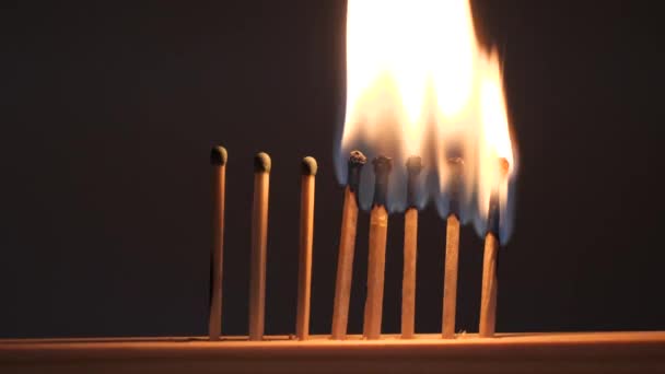 Correspond Brûlure Soufre Avec Une Flamme Rouge Sur Fond Sombre — Video