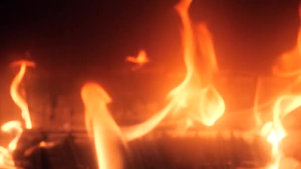 Rote Flammen Von Otgryaschih Natürlichem Holz Kamin — Stockvideo