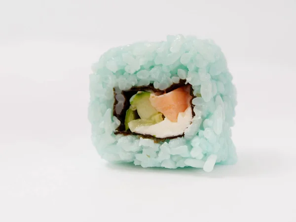 Sushi Rotola Uno Sfondo Bianco Fast Food Sano — Foto Stock