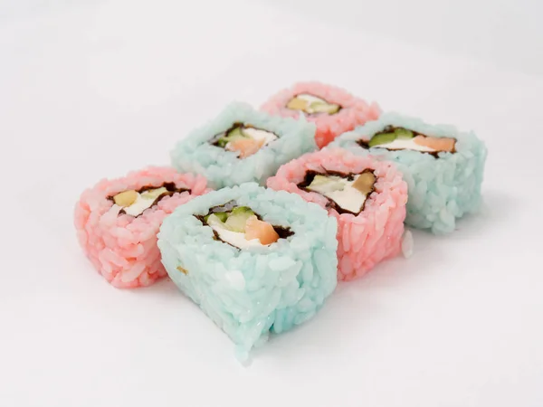 Sushi Rolls White Background Fast Healthy Food — Stock Photo, Image
