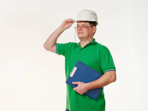 Construction Worker His Arms Folded Serious Expression His Face — Stock Photo, Image