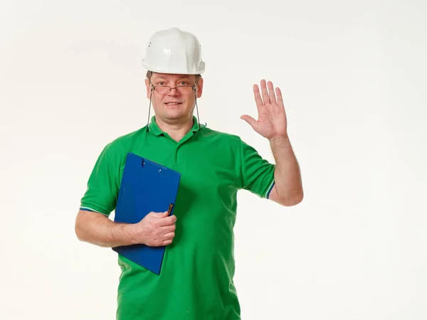 Byggnadsarbetare Med Armarna Vikta Och Ett Allvarligt Uttryck Ansiktet — Stockfoto