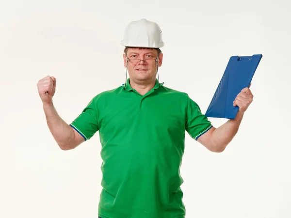 Construction Worker His Arms Folded Serious Expression His Face — Stock Photo, Image
