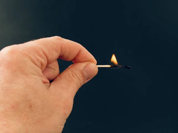 Burning Sulfur Bovines Hand Black Background — Stock Photo, Image