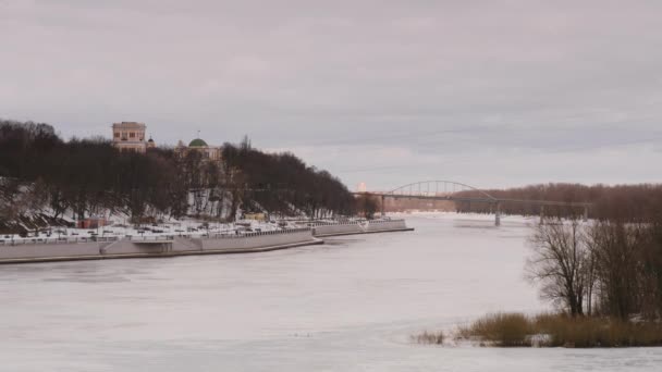 Гомель Беларус Февраля 2019 Года Красивая Набережная Реки Сож Зимой — стоковое видео